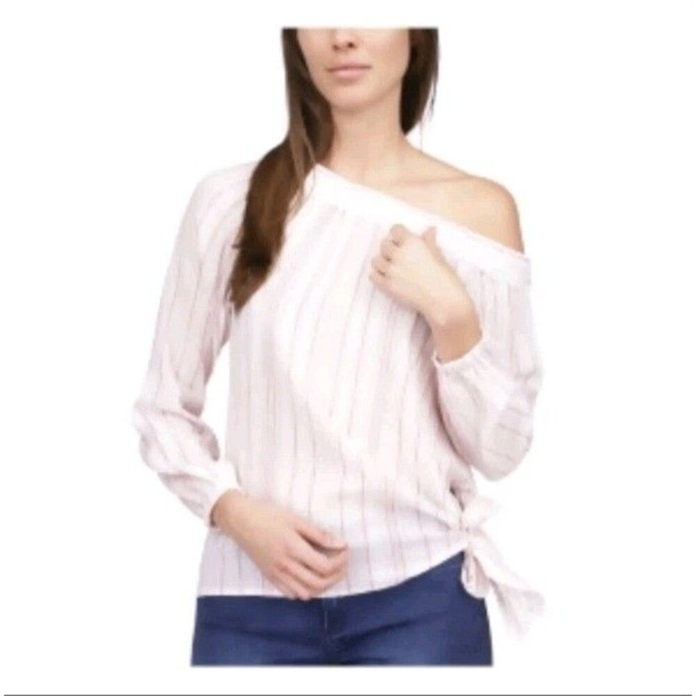 Michael Michael Kors Womens Sz S Metallic Tie Side Striped Long Sleeve Gauze Top